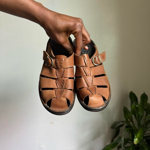 Tan Brown Leather Mule Clog Sandals 7 - Picture 2 of 8